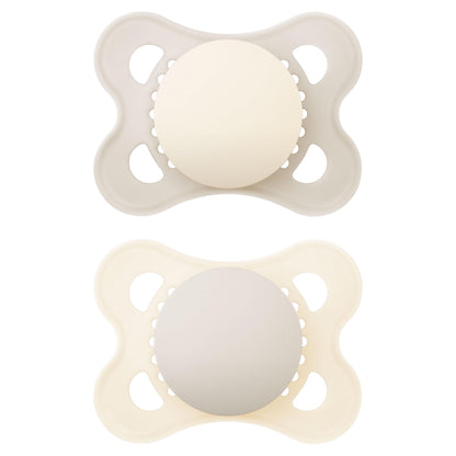 MAM Original Soothers | 0-6 Months | 2 Pack | Comes in Dummy Steriliser Case | Sustainable Materials | Baby Accessories for Newborn | Blue/Cream (Various Designs)
