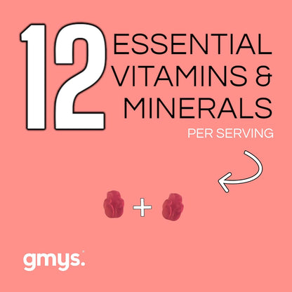 gmys Multivitamin+ Daily Wellbeing Gummies - Vitamin C Gummies with Zinc, Biotin & Folic Acid - Immune Support, Energy Boost & Beauty Enhancement - 12 Essential Nutrients - 60 Gummies