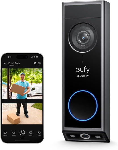 eufy Security Video Doorbell E340 Dual Cameras with Delivery Guard 2K Full HD Wireless Video Doorbell Camera, Wired or Battery Powered,Colour Night Vision,6500 mAh Rechargeable Battery,No Monthly Fee