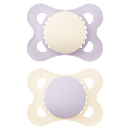 MAM Original Soothers | 0-6 Months | 2 Pack | Comes in Dummy Steriliser Case | Sustainable Materials | Baby Accessories for Newborn | Blue/Cream (Various Designs)
