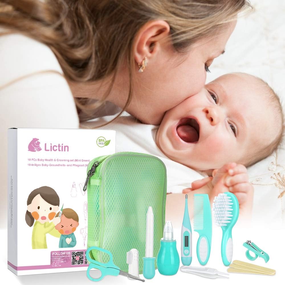 Baby Grooming Kit Newborn Care - 10PCS Baby Health Care Set Portable Baby Care Kit, Safety Cutter Baby Nail Kit for Nursing Baby Heath and Grooming (Mint Green)