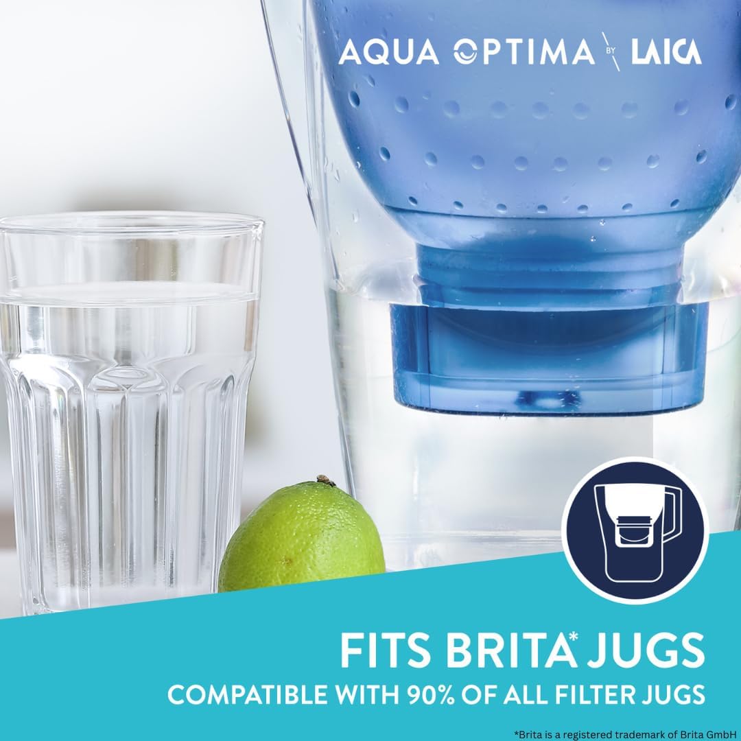 Aqua Optima Evolve+ Water Filter Cartridges, 3 Pack - Fits Brita Jugs & Alternative for Maxtra Filters - Reduces Limescale, Chlorine and Other Impurities - By Laica (Packaging May Vary)