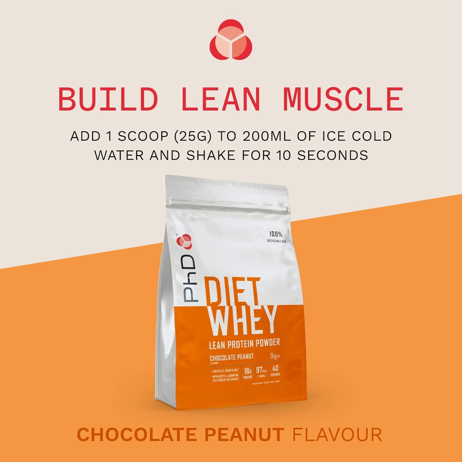 PhD Nutrition Diet Whey Low Calorie Protein Powder, Low Carb, High Protein Lean Matrix, Chocolate Peanut Butter Protein Powder, High Protein, 40 Servings Per 1 kg Bag