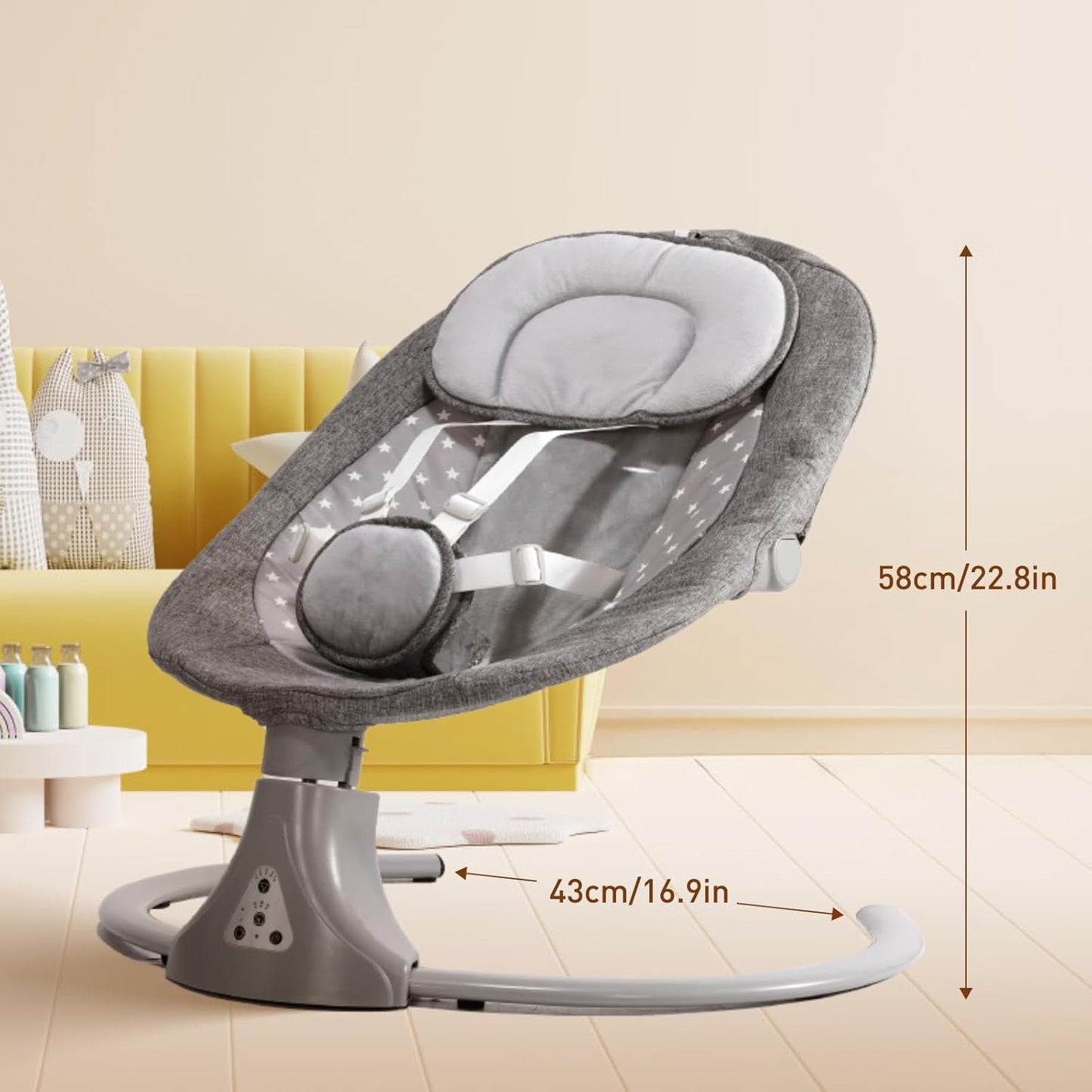 Baby Swing Chair: Baby Bouncer from Birth with Bluetooth Remote Control | Cordless 5-Speed Levels 12 Lullabies & 3 Timers | 3 Adjustable Angles & Electric Rocking Chair for Newborn | Gray