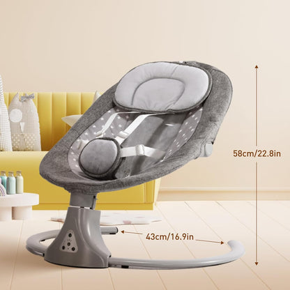 Baby Swing Chair: Baby Bouncer from Birth with Bluetooth Remote Control | Cordless 5-Speed Levels 12 Lullabies & 3 Timers | 3 Adjustable Angles & Electric Rocking Chair for Newborn | Gray