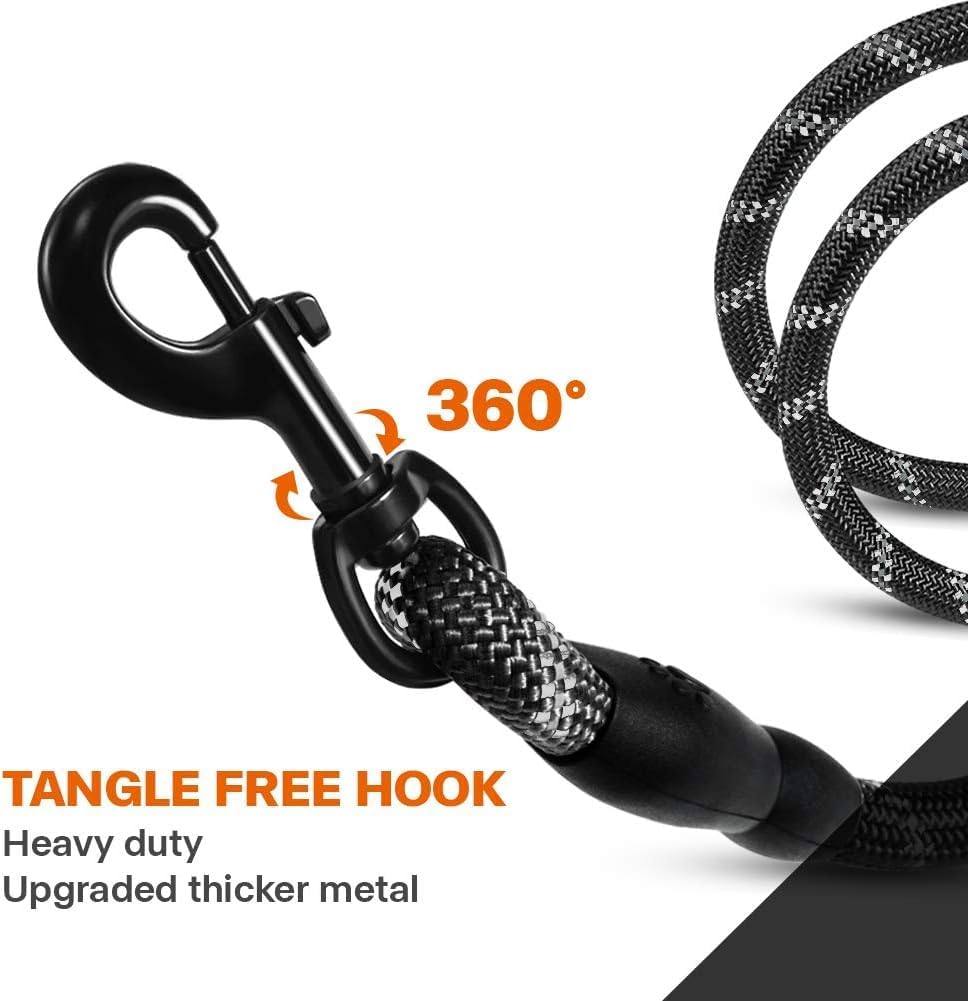 Taglory Rope Dog Lead with Soft Padded Handle, 1.2 m Reflective Lead and Multi-Colour for Small Dogs, 1.0 cm, Black