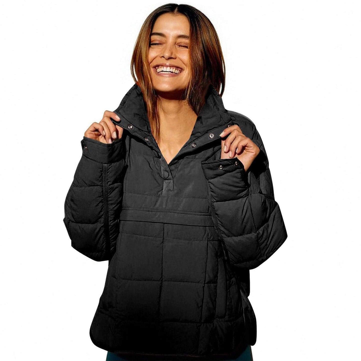 Womens Puffer Pullover Jacket Lightweight Quilted Dolman Hoodies Jackets Quarter Button Full Zip Casual Padded Coats Autumn and Winter Warm Baggy Comfort Outerwear for Hiking Traveling