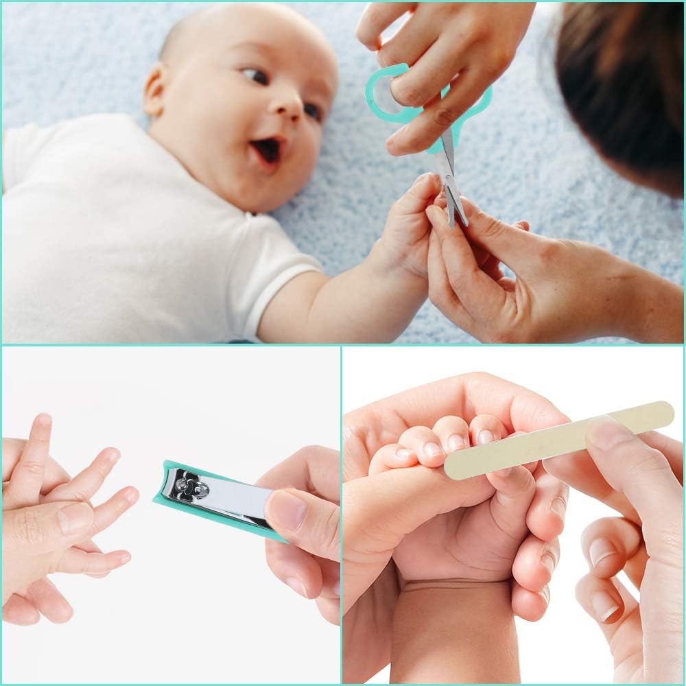 Baby Grooming Kit Newborn Care - 10PCS Baby Health Care Set Portable Baby Care Kit, Safety Cutter Baby Nail Kit for Nursing Baby Heath and Grooming (Mint Green)