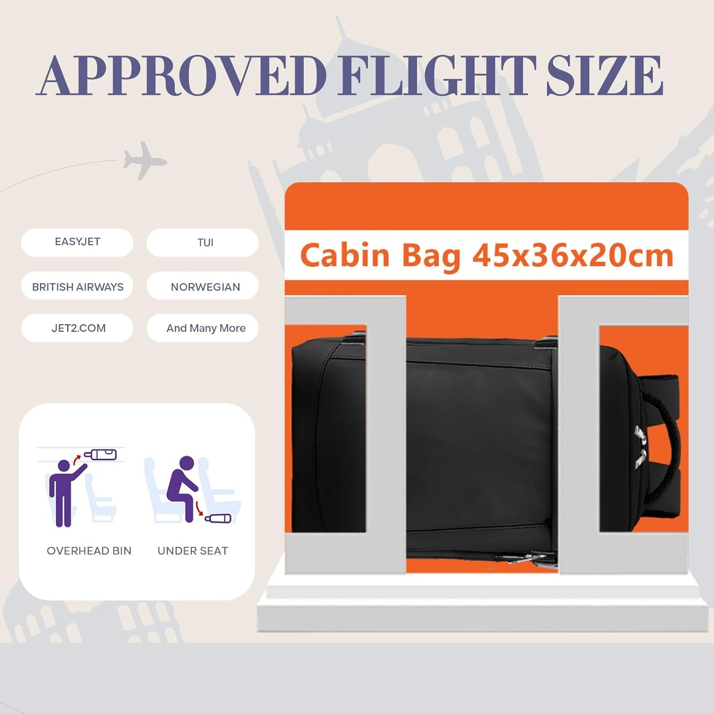 for Ryanair Cabin Bags 40x30x20, for Easyjet Cabin Bag 45x36x20, Underseat Travel Backpack 40x20x25 Cabin Size for Airplane, Carry-ons Hand Luggage Bag 55 x 40 x 20 for Men and Women