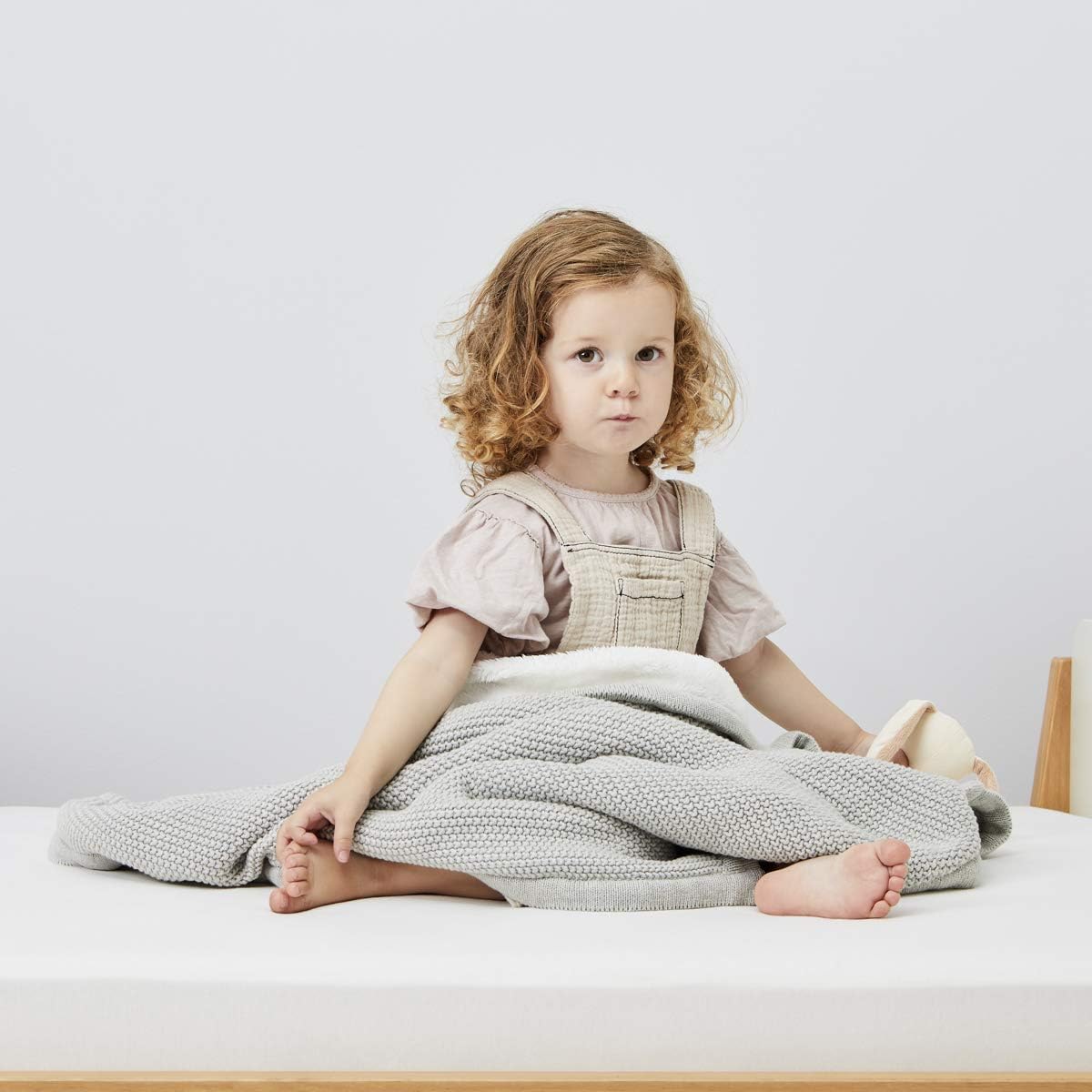 The Little Green Sheep Knitted Fleece Baby Blanket, 80x100cm - Dove