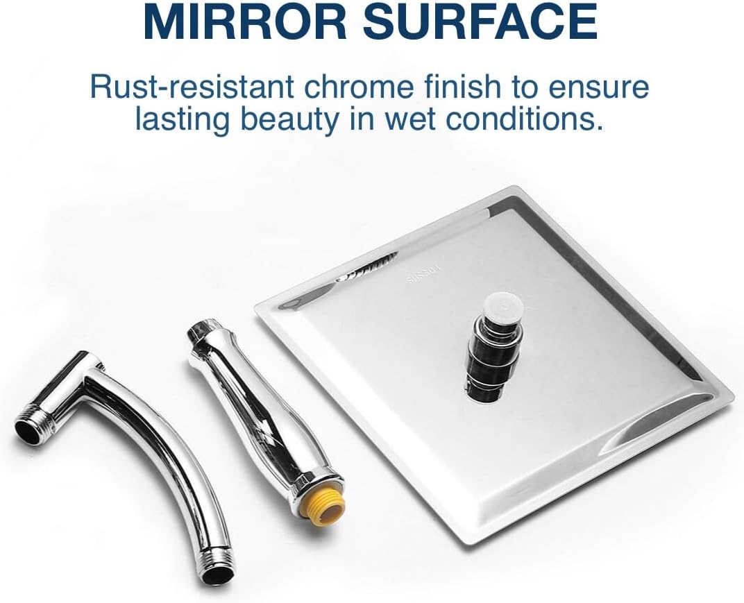 Square Rainfall Shower Head with Extension Arm - High Pressure Rain Shower Heads and Handheld Shower Arm - 8 inch Large Waterfall Chrome Showerhead, Silver