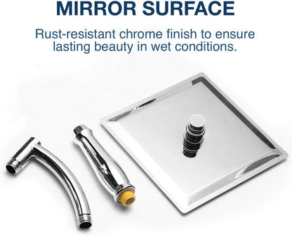 Square Rainfall Shower Head with Extension Arm - High Pressure Rain Shower Heads and Handheld Shower Arm - 8 inch Large Waterfall Chrome Showerhead, Silver
