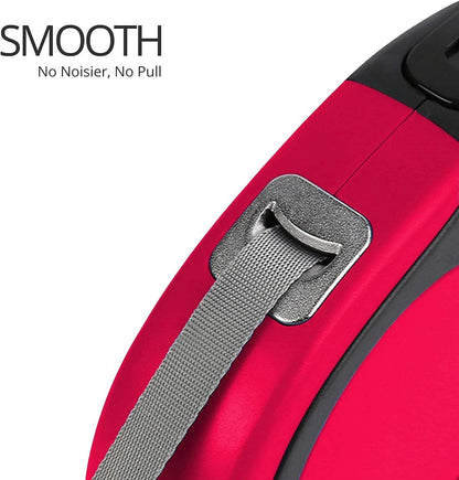 CFMOUR Retractable Dog Lead, 5m/20kg Red Heavy-Duty Extendable Dog Leads for Small to Medium Dogs; Strong Nylon Tape Ribbon Leash, One-Button Brake&Lock, Bonus Training Clicker