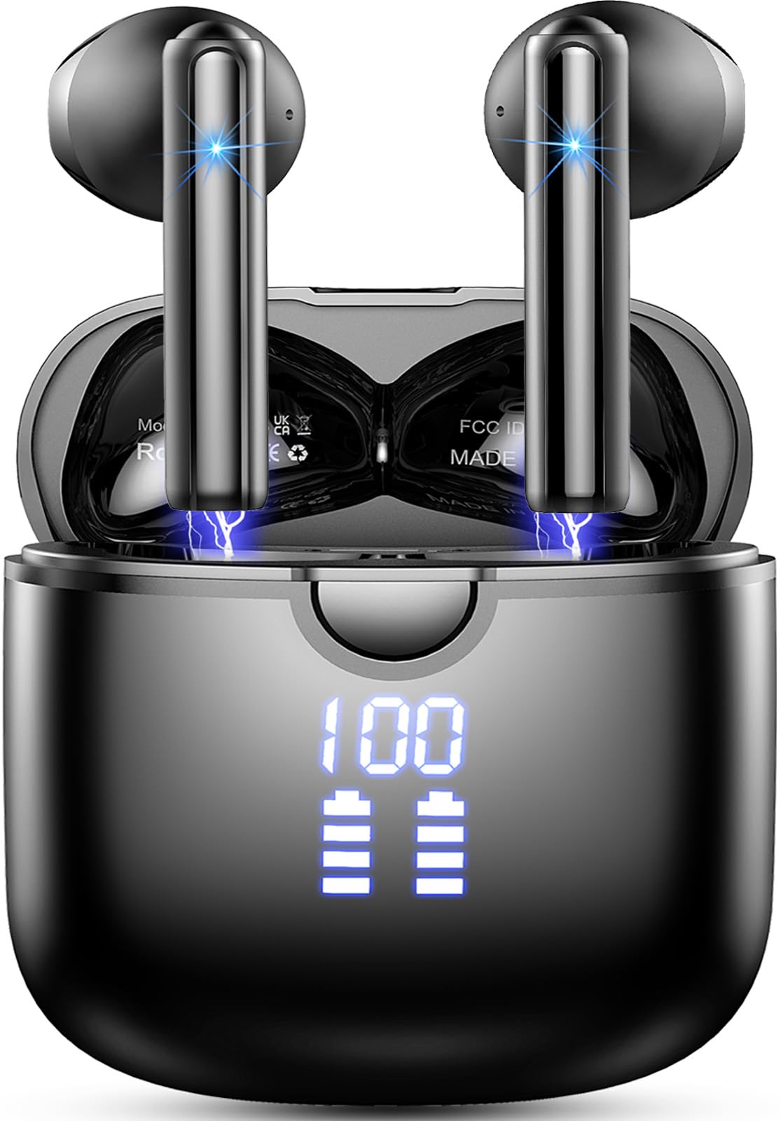 Wireless Earbuds, Bluetooth 5.4 Headphones with 4 ENC Noise Cancelling Microphone, Ear buds with HiFi Stereo Deep Bass, Bluetooth Earphones 45H Playtime LED Display, IP7 Waterproof, Dark Black