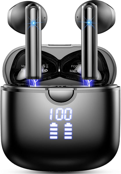 Wireless Earbuds, Bluetooth 5.4 Headphones with 4 ENC Noise Cancelling Microphone, Ear buds with HiFi Stereo Deep Bass, Bluetooth Earphones 45H Playtime LED Display, IP7 Waterproof, Dark Black