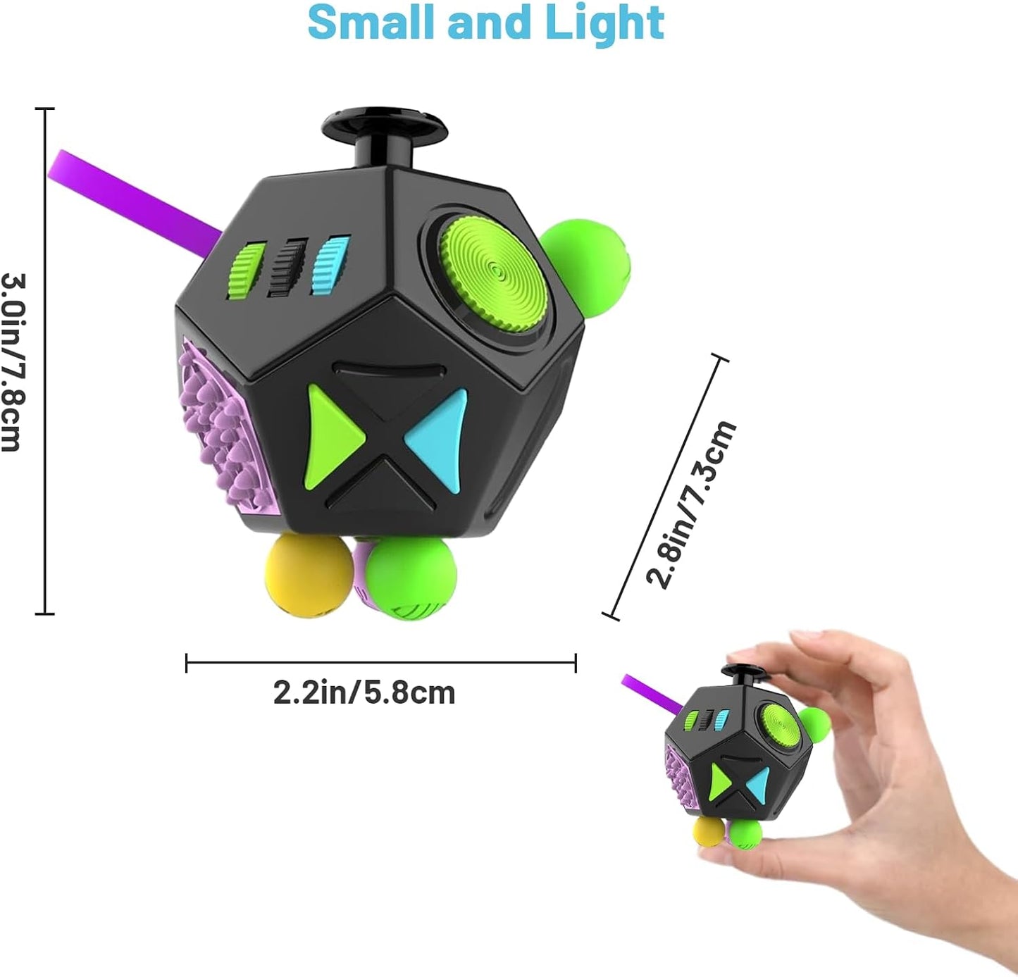 Fidget Cube With 12 Sides Figet Cube Adult Infinity Fidget Cube Toy Stress & Anxiety Cube Toy for all Ages with ADHD, ADD, ASD, ADHD Fidget Cube for Adults Kids Killing Time Gifts Christmas Gifts