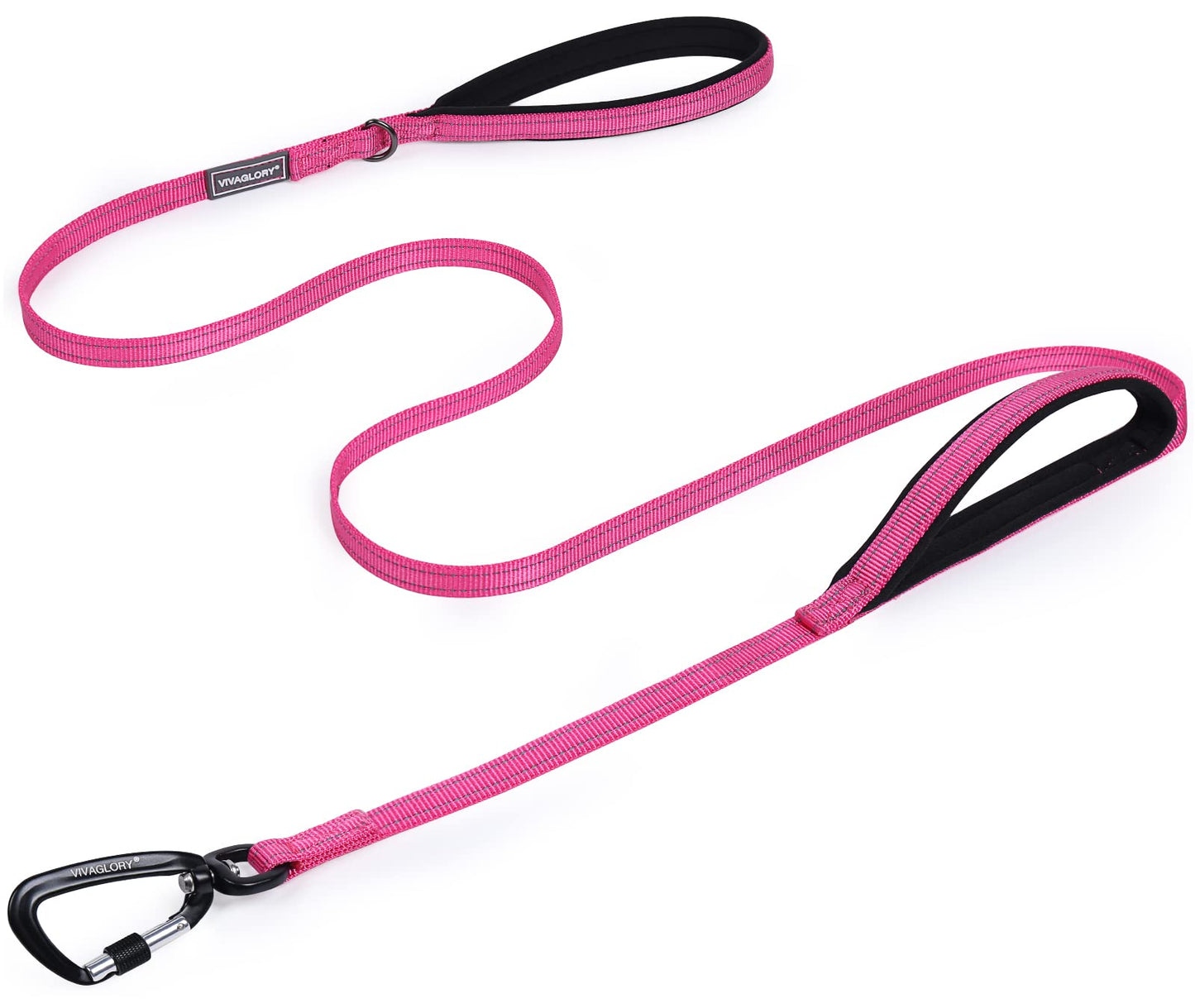 Traffic Handle Dog Lead, Soft Two Padded Handles Dog Leash, Strong Reflective & Metal Hook Training Dog Lead, Black