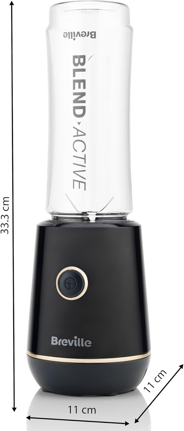 Breville Blend Active Personal Blender & Smoothie Maker | 350W | 1 Portable Blend Active Bottle (600ml) | Leak Proof Lid | Black & Gold [VBL251]