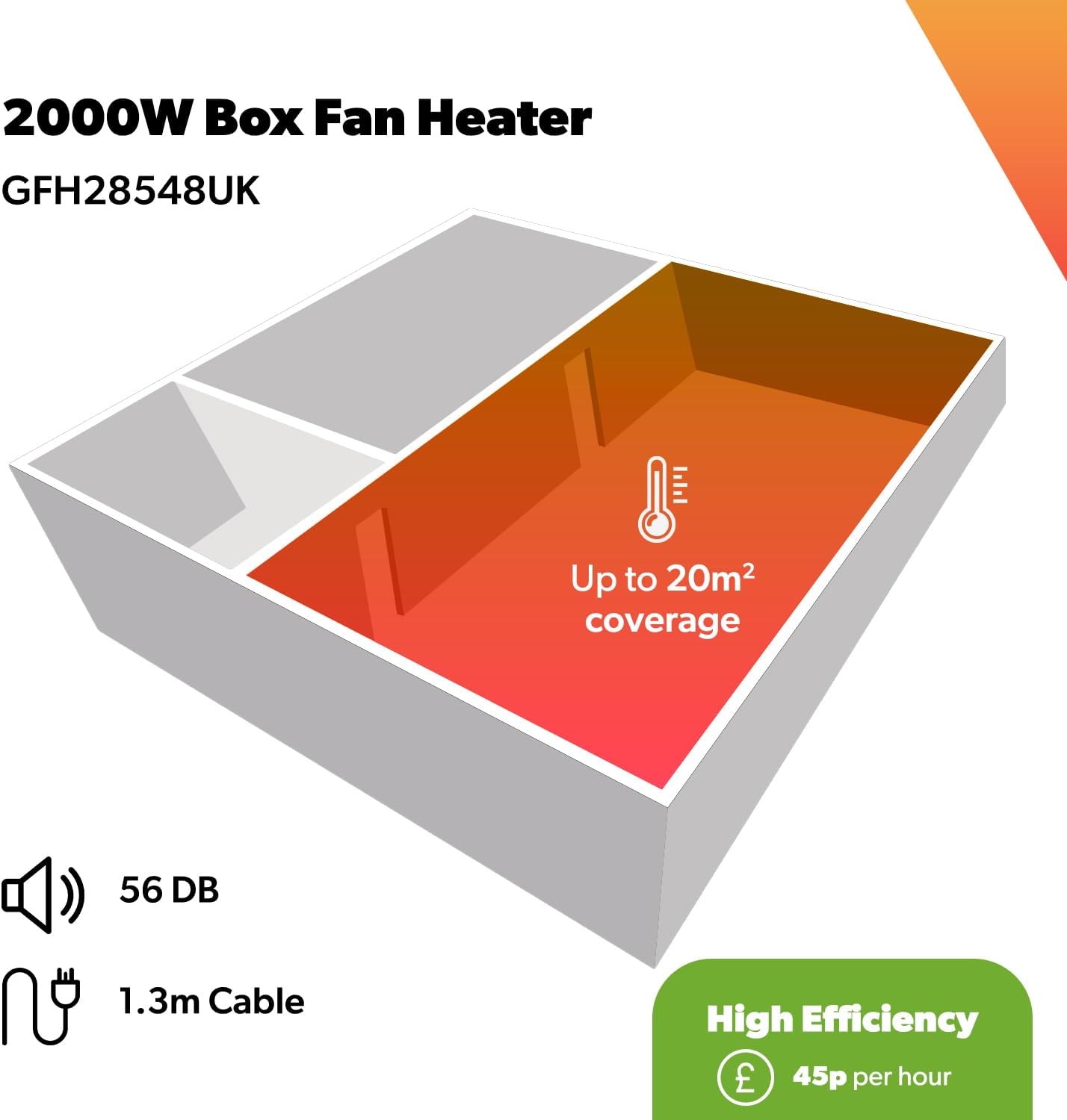 GEEPAS Portable Fan Heater 2000W | Low Running Cost with 2 Heat Settings 1000-2000W Safety Tip-Over Switch & Overheat Protection | Energy Efficient Heater with Cooling/Warm/Hot Mode | 2 Year Warranty