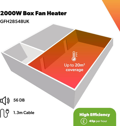 GEEPAS Portable Fan Heater 2000W | Low Running Cost with 2 Heat Settings 1000-2000W Safety Tip-Over Switch & Overheat Protection | Energy Efficient Heater with Cooling/Warm/Hot Mode | 2 Year Warranty