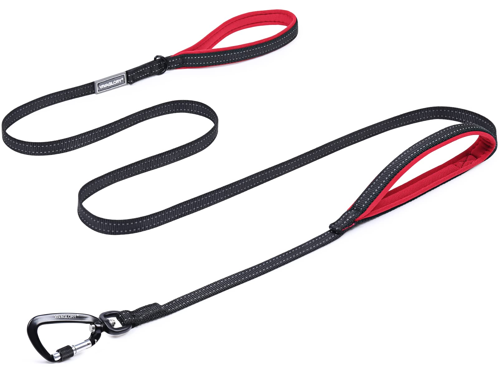 Traffic Handle Dog Lead, Soft Two Padded Handles Dog Leash, Strong Reflective & Metal Hook Training Dog Lead, Black