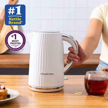 Russell Hobbs Electric Kettle (Hot Water, Tea or Coffee, 1.7L, Push to open lid, Perfect pour spout, Removable washable filter, Illuminated switch, Chrome accents, White, 3000W) Eden 27360