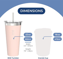 BOZ Tumbler - Tumbler with Lid and Straw - Insulated Tumbler Cup - Cups with Lid and Straw - Stainless Steel - Thermal Cup Perfect for Hot and Cold Drinks - BPA Free (650 ml / 22oz, Pink)
