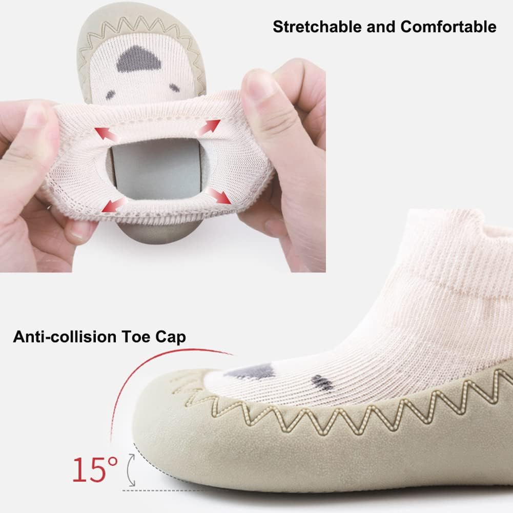Toddler Sock Shoes Cute Baby First Walking Shoes Soft Sole with Grips for Boys Girls