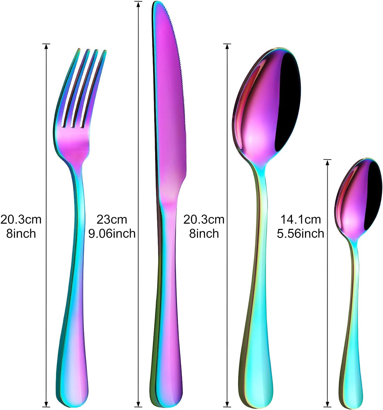 Cutlery Set, BEWOS 16-Piece Stainless Steel Flatware Set, Tableware Silverware Set with Rainbow Spoon Knife and Fork Set, Service for 4, Dishwasher Safe/Easy Clean, Mirror Polished