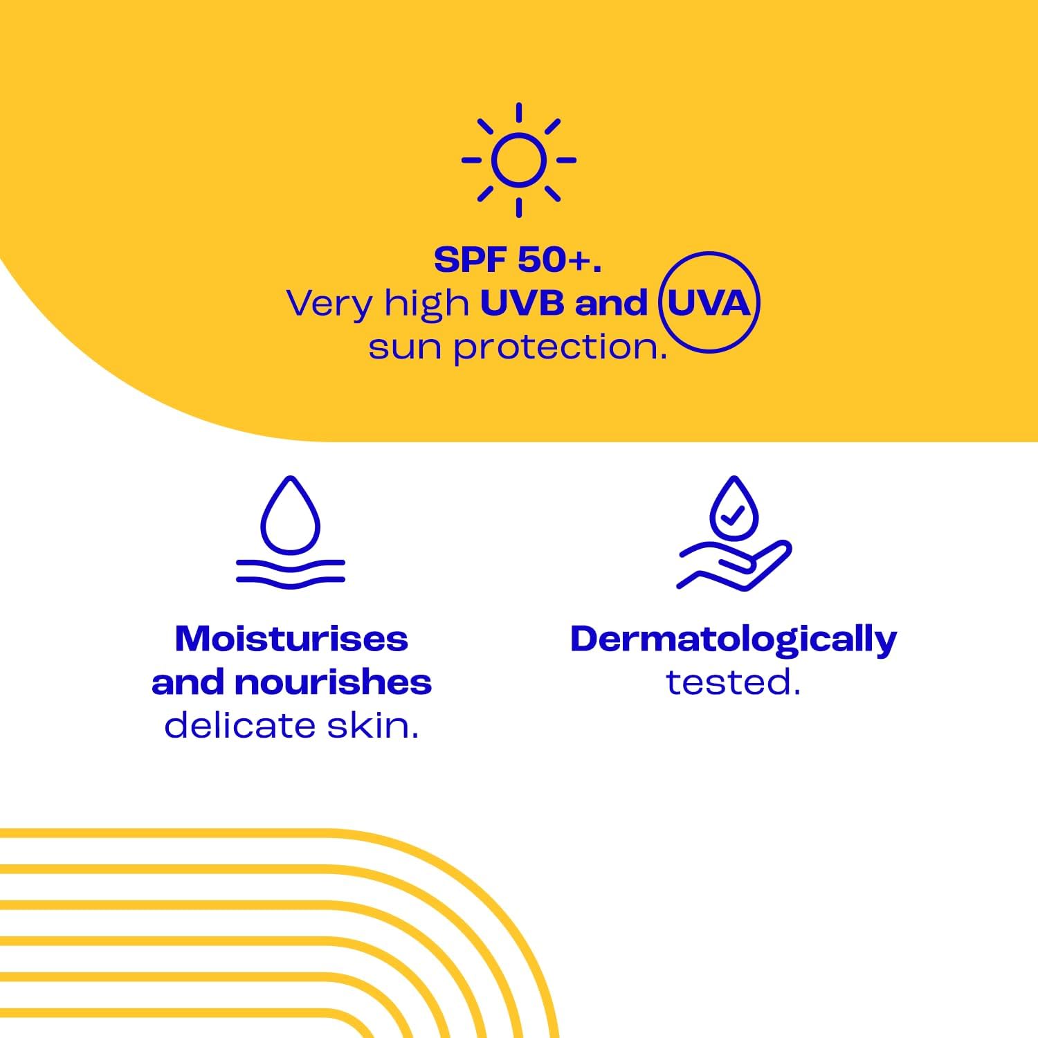 E45 Kids & Baby Sun Lotion for Sensitive Skin SPF 50+. Face & Body Gentle Sun Cream with UVA & UVB Protection with Avocado Oil. For Dry Sensitive Skin and Eczema Prone Skin -180 ml