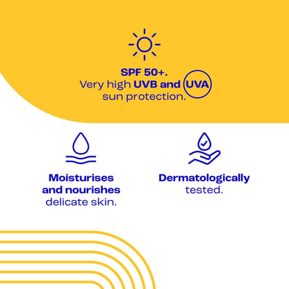 E45 Kids & Baby Sun Lotion for Sensitive Skin SPF 50+. Face & Body Gentle Sun Cream with UVA & UVB Protection with Avocado Oil. For Dry Sensitive Skin and Eczema Prone Skin -180 ml