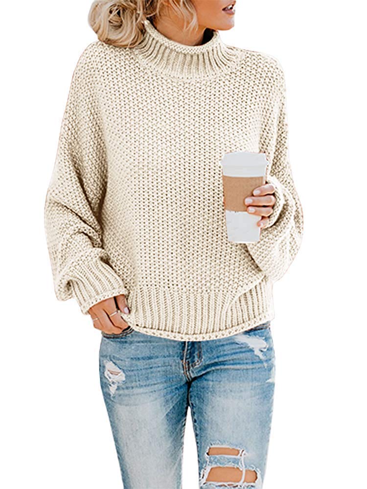 Women's Turtleneck Jumpers Casual Batwing Sweaters Long Sleeve Pullover Loose Chunky Knitted Jumper Tops