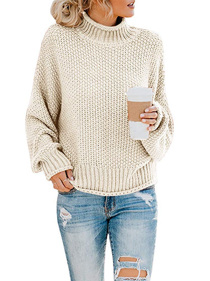 Women's Turtleneck Jumpers Casual Batwing Sweaters Long Sleeve Pullover Loose Chunky Knitted Jumper Tops