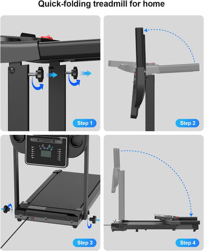 Treadmill Walking Pad Running Machine - Treadmills for Home Foldable Under Desk Treadmill with Handle Folding for Heavy People Foldaway Portable Compact Indoor Flat 10Km/h Electric Machines