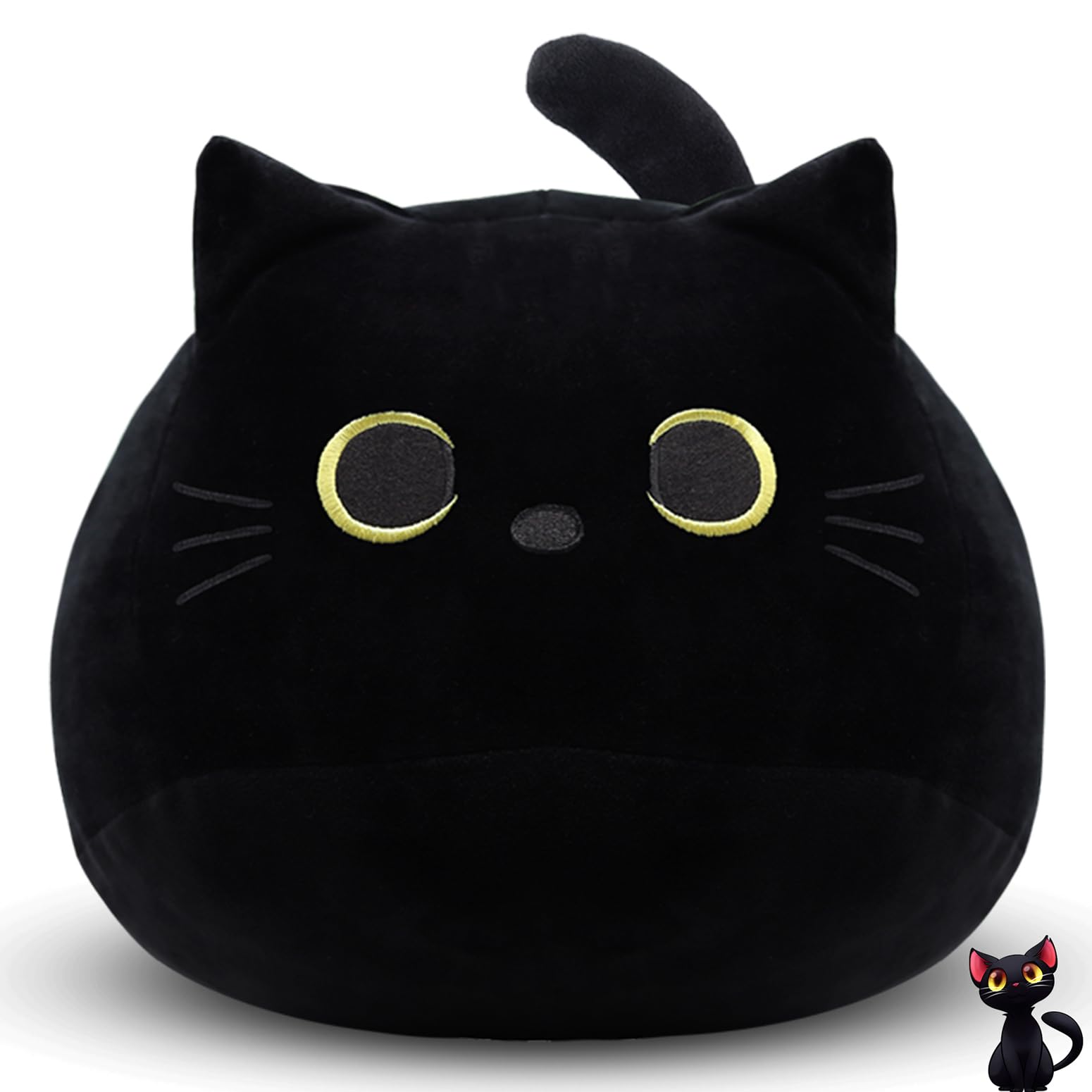 30CM Black Cat Plush Pillow,Black Cat Stuffed Animals,Cute Kitten Plushie for Boys Girls,Kawaii Kitten Plush for Boys Girls Kids