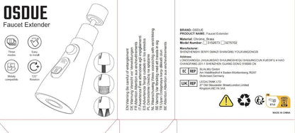 OSDUE Kitchen Tap Spray Head, 360° Swivel Spout, FM22 M24 Kitchen Sink Tap, Tap Faucet Attachment Spray with 3 Modes, Replacement Tap Bubbler Head Aerator,Tap Adapter Accessories,G1/2