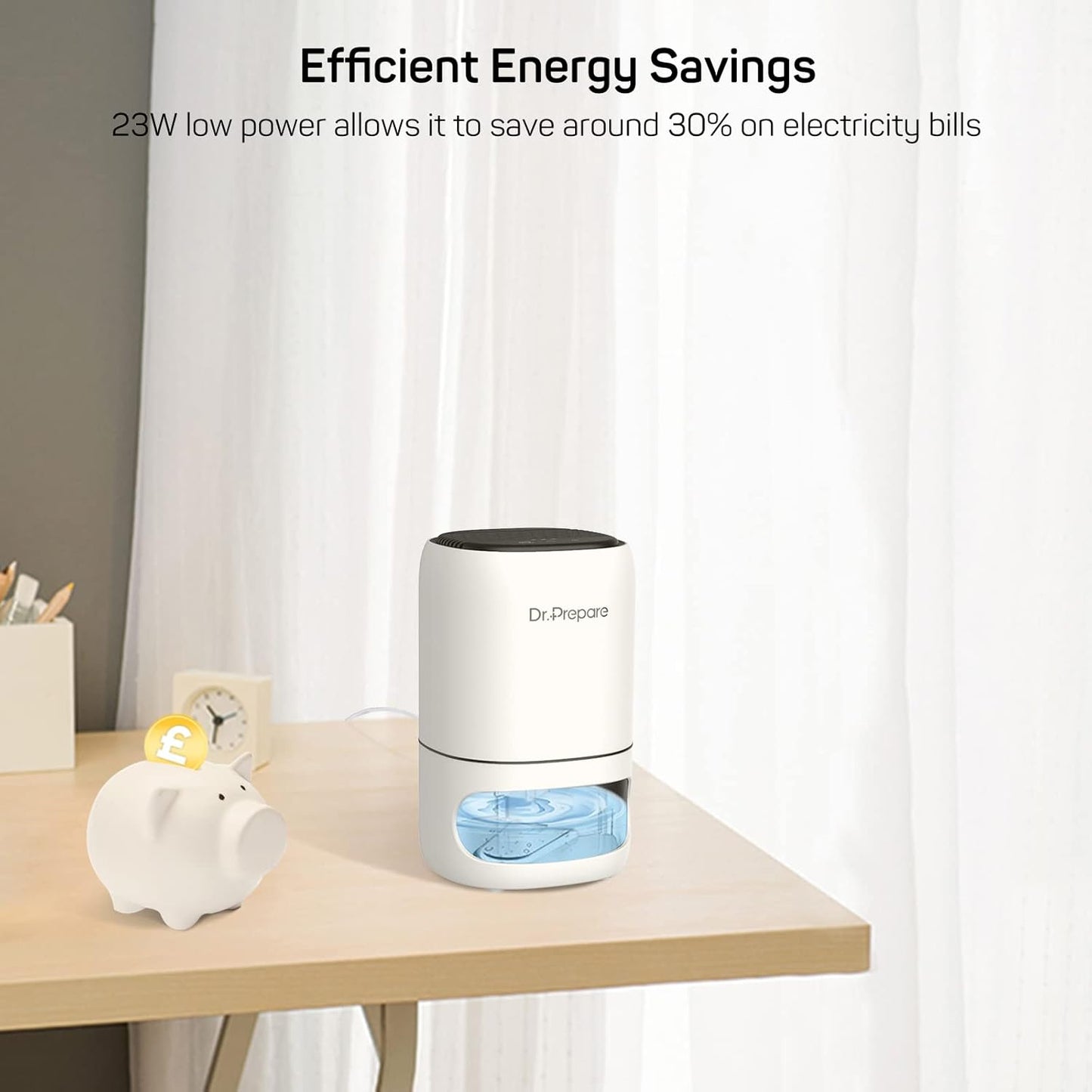 Dr.Prepare 2-in-1 1,000ml Electric Dehumidifier and Air Purifier with Washable G4 Filter, Small Air Dehumidifier with Auto Off & Timer Function for Damp, Mould in Home, Kitchen, Bedroom, RV, Garage