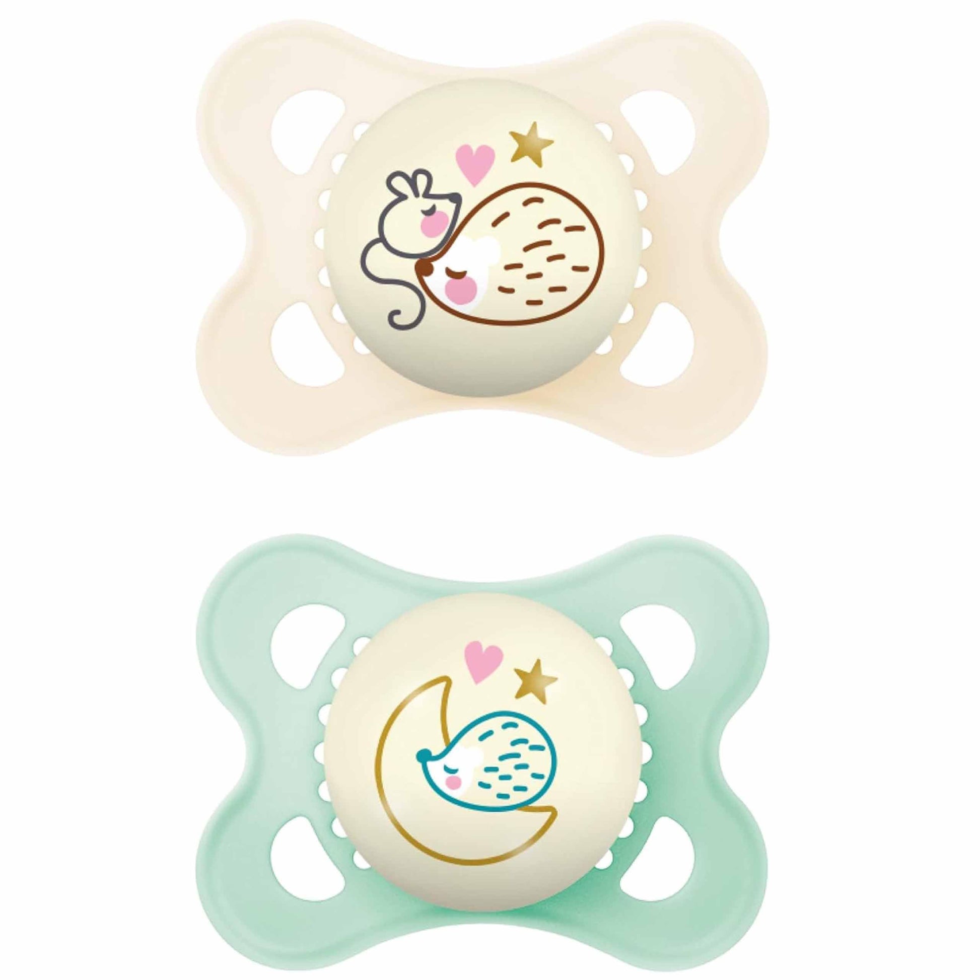MAM Original Soothers | 0-6 Months | 2 Pack | Comes in Dummy Steriliser Case | Sustainable Materials | Baby Accessories for Newborn | Blue/Cream (Various Designs)