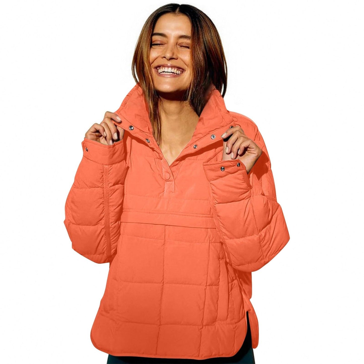Womens Puffer Pullover Jacket Lightweight Quilted Dolman Hoodies Jackets Quarter Button Full Zip Casual Padded Coats Autumn and Winter Warm Baggy Comfort Outerwear for Hiking Traveling