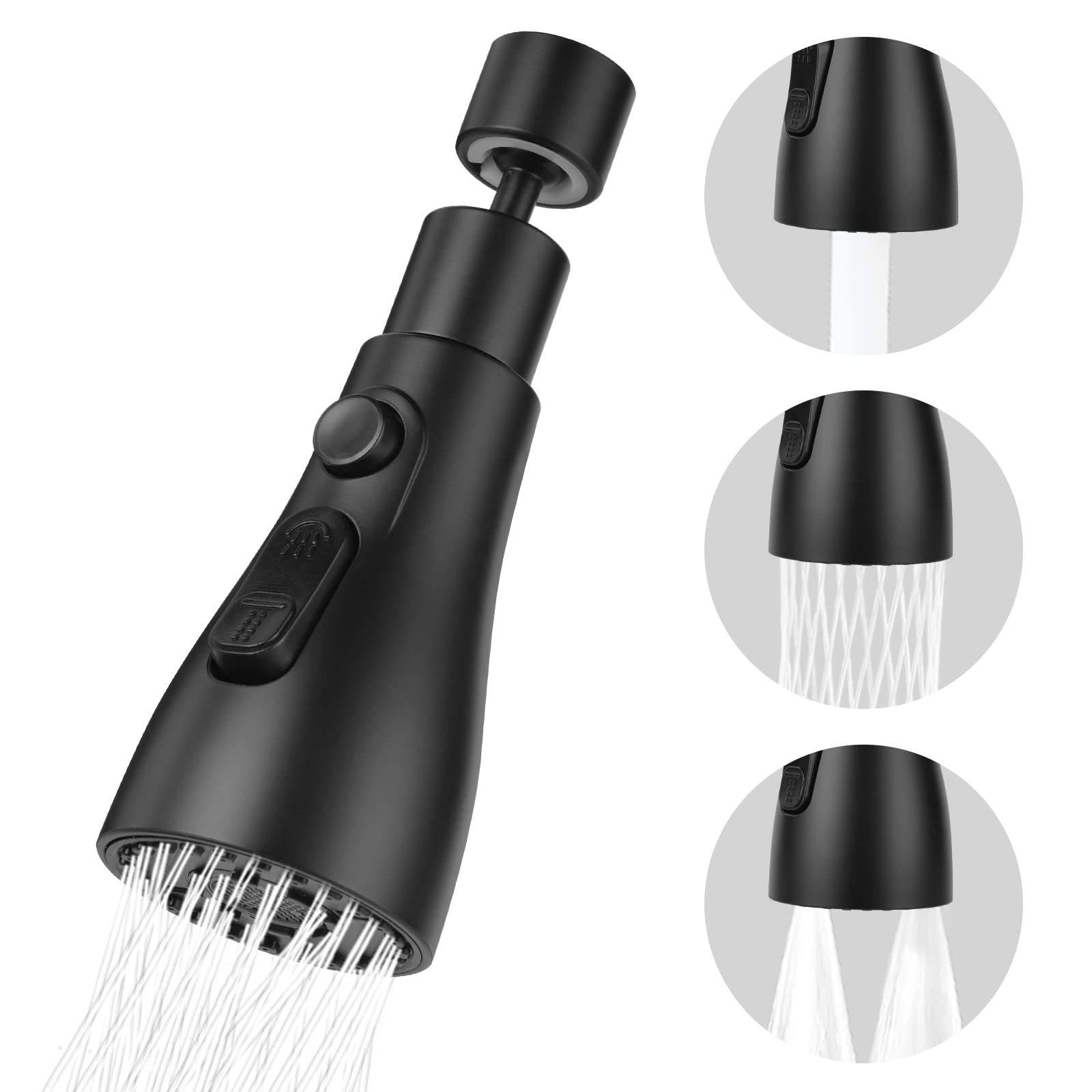 OSDUE Kitchen Tap Spray Head, 360° Swivel Spout, FM22 M24 Kitchen Sink Tap, Tap Faucet Attachment Spray with 3 Modes, Replacement Tap Bubbler Head Aerator,Tap Adapter Accessories,G1/2