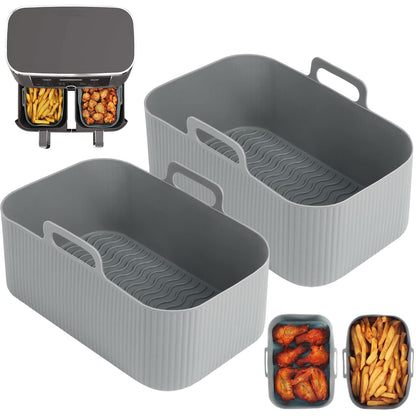 BYKITCHEN 2PCS Air Fryer Silicone Liner for Tower T17088 9L/Ninja Dual, Folding Large Air Fryer Basket Pot, Air Fryer Accessories for Ninja AF400UK/AF451UK 9.5L/Salter/Instant Vortex Plus Air Fryer