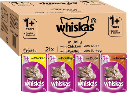 whiskas 1 plus Adult Mixed Selection in Jelly 84 Pouches, Adult Wet Cat Food, Megapack (84 x 85 g)