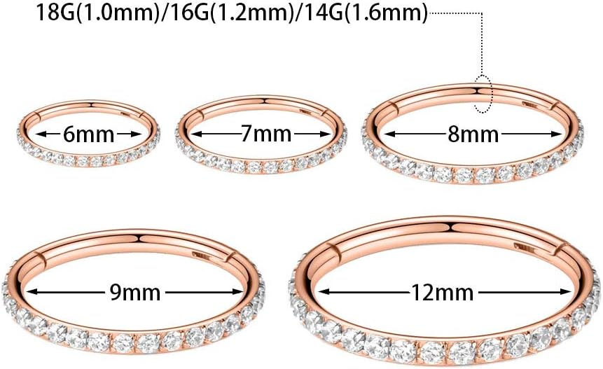hengkaixuan CZ/Opal Nose Rings Conch Jewellery Septum Clicker 316L Surgical Steel Segment Ring Helix Cartilage Earrings Hoop Daith Tragus Rook Piercing Jewellery