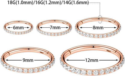 hengkaixuan CZ/Opal Nose Rings Conch Jewellery Septum Clicker 316L Surgical Steel Segment Ring Helix Cartilage Earrings Hoop Daith Tragus Rook Piercing Jewellery