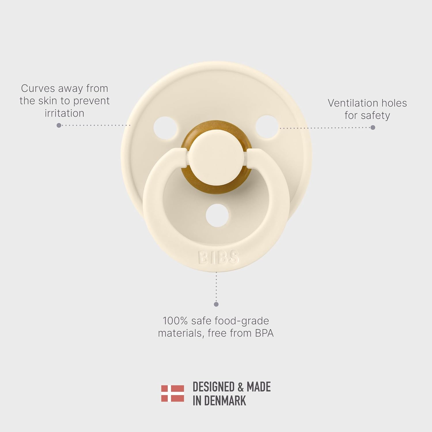 BIBS Colour Soother 2-Pack, BPA Free Dummy Pacifier, Round Nipple. Natural Rubber Latex, Size 1 (0-6 Months), Ivory/Sage