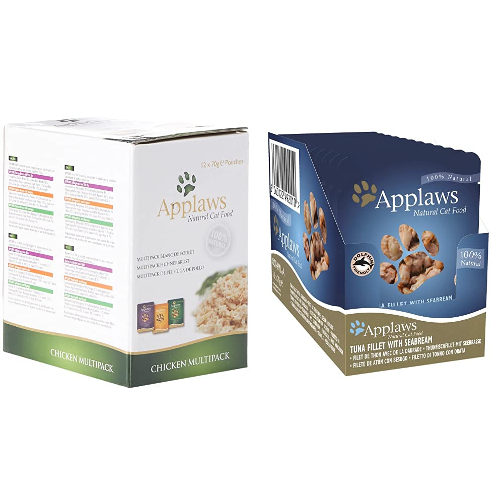 Applaws 100% Natural Wet Cat Food, Pouch Multipack Chicken Selection in Broth 70g, (12 x 70 g Pouches)
