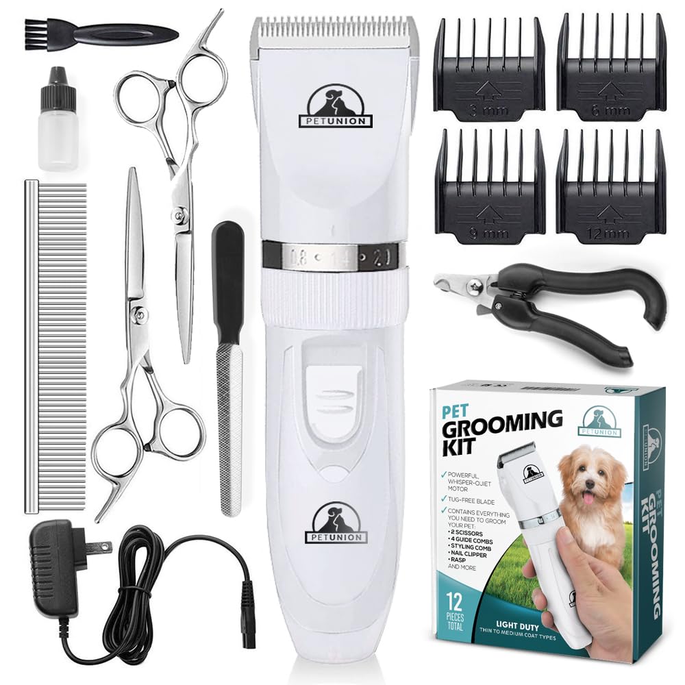 Pet Union Professional Dog Grooming Kit - Rechargeable, Cordless Pet Grooming Clippers & Dog Grooming Accessories, Low Noise & Suitable Dog Clippers, Cat Clippers and for Other Pets (Black)