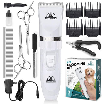 Pet Union Professional Dog Grooming Kit - Rechargeable, Cordless Pet Grooming Clippers & Dog Grooming Accessories, Low Noise & Suitable Dog Clippers, Cat Clippers and for Other Pets (Black)