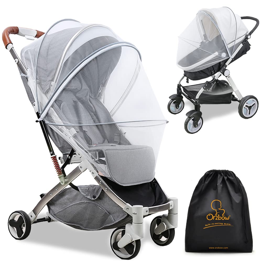 Orzbow Universal Baby Mosquito Net & Buggy Sun Shade with UPF50+,Breathable Pram Net Cover with Two-way Zipper & Adjustable Stroller Sun Cover with Bag for Pushchair,Car Seat & Carrycot (Black)
