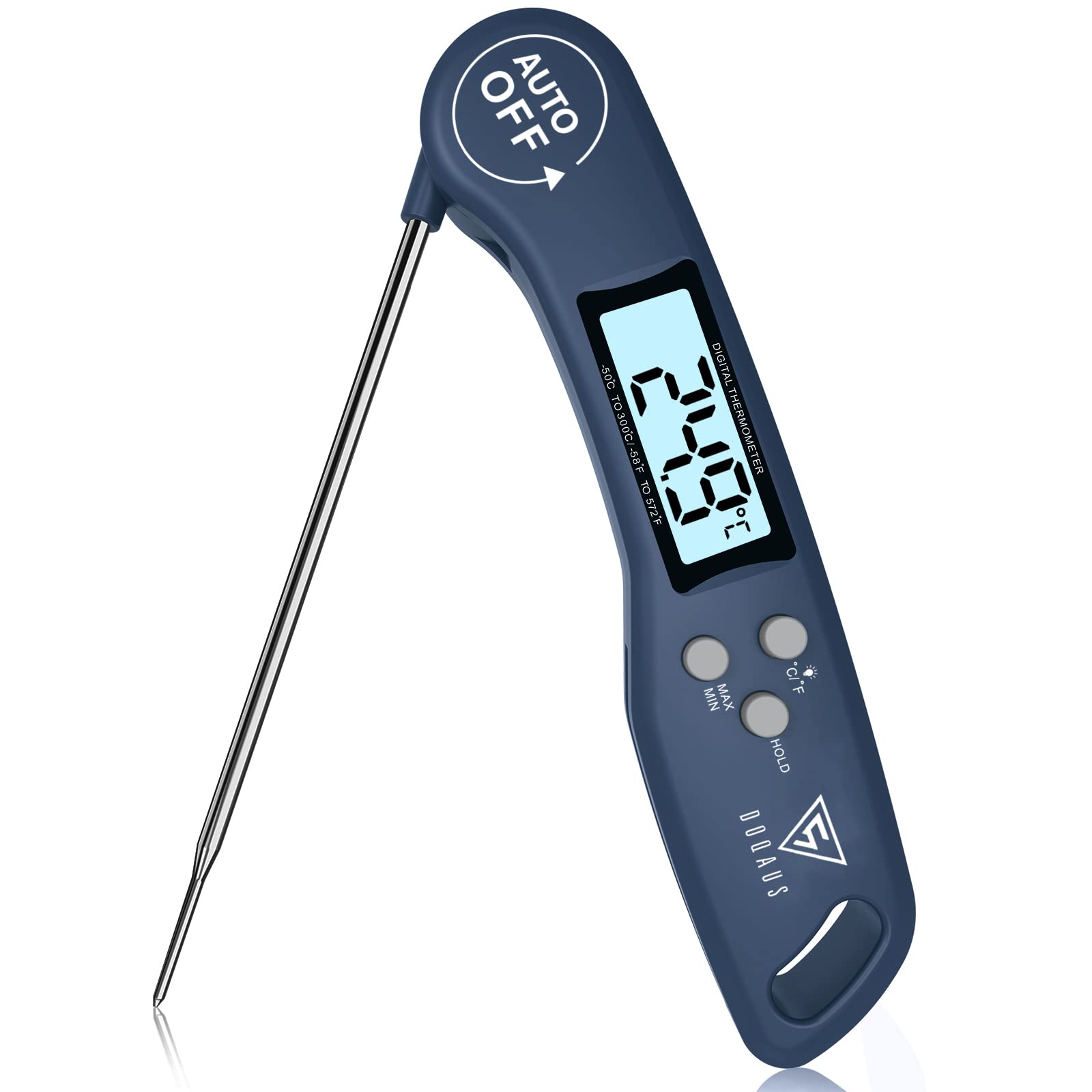 DOQAUS Food Thermometer, Instant Read Meat Thermometers, Digital Cooking Thermometer, Backlight LCD Screen Foldable Long Probe, Auto On/Off, Perfect for Kitchen Cooking, BBQ, Water,Meat, Milk(Orange)